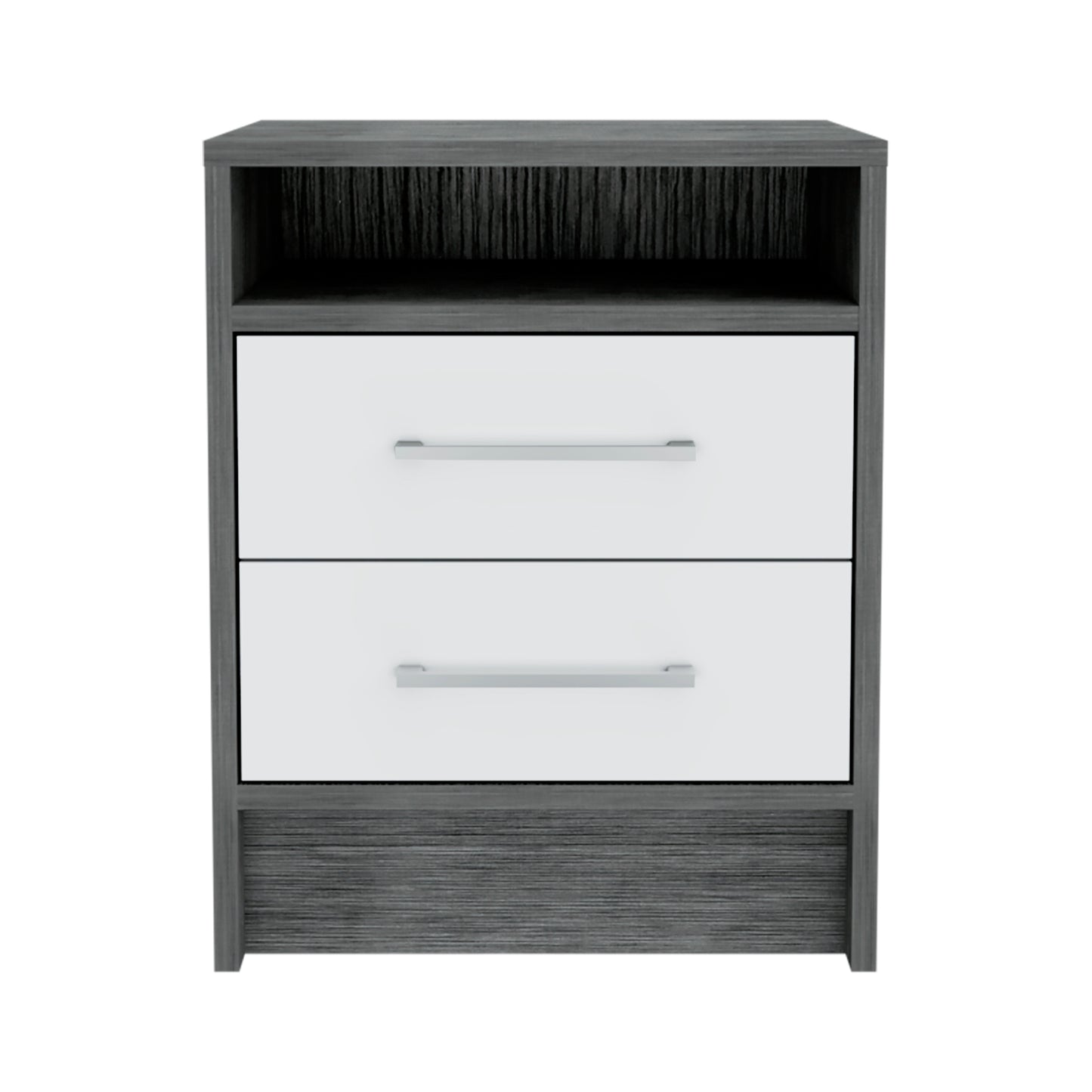 Eter Nightstand, Superior Top, Two Drawers -Smokey Oak / White