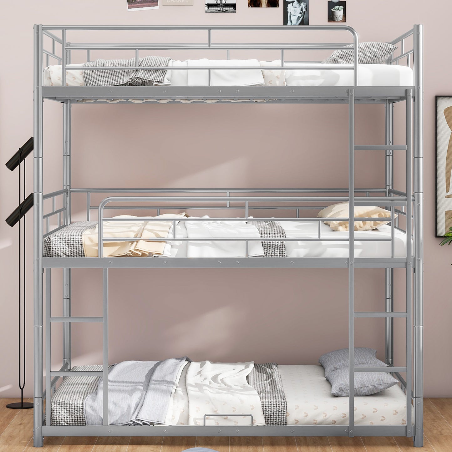 Silver Metal Triple Bunk Bed for Full Size