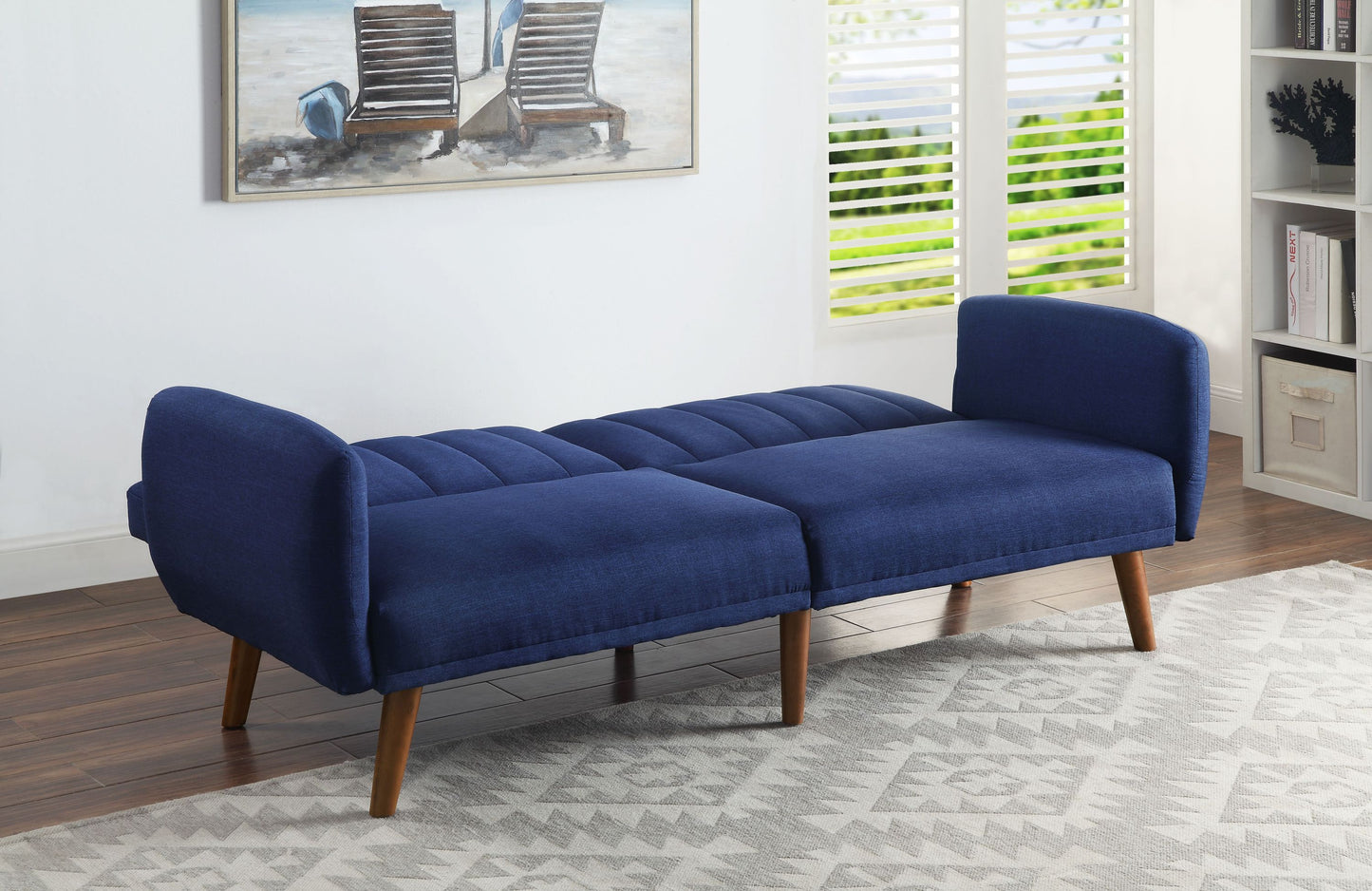 Bernstein Adjustable Sofa, Blue Linen & Walnut Finish 57190