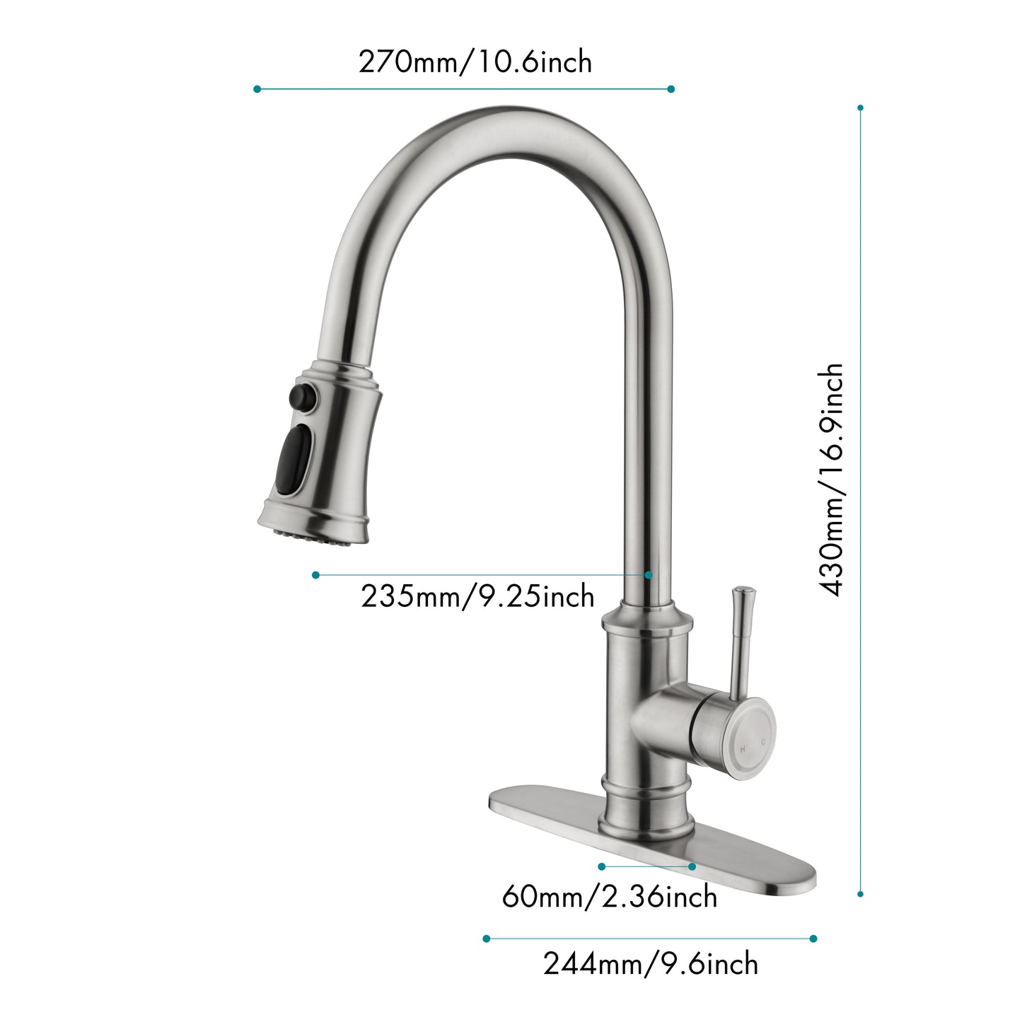 Single Handle High Arc Brushed Nickel Pull Out Kitchen Faucet,
Single Level Stainless Steel Kitchen Sink Faucets with 
Pull Down Sprayer