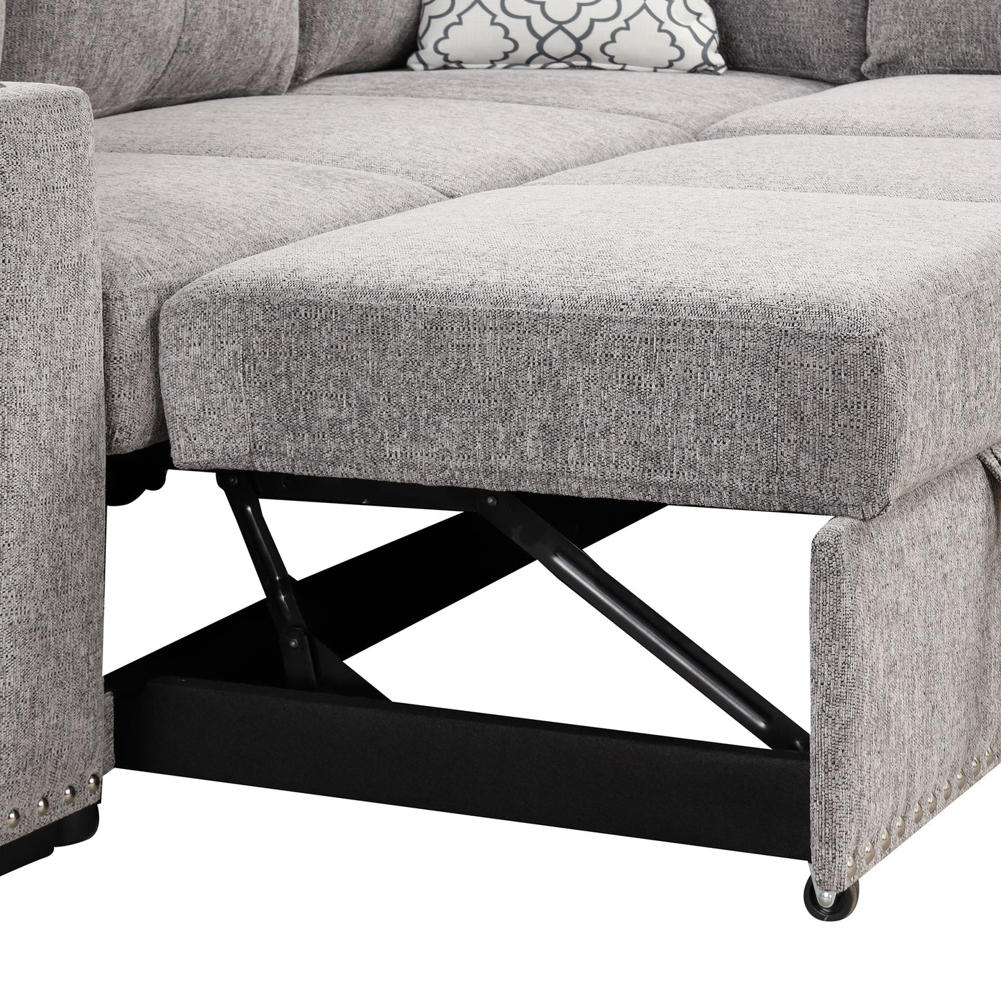 Convertible L-Shaped Sectional Sleeper Sofa with Storage Chaise and Charging Ports in Light Gray