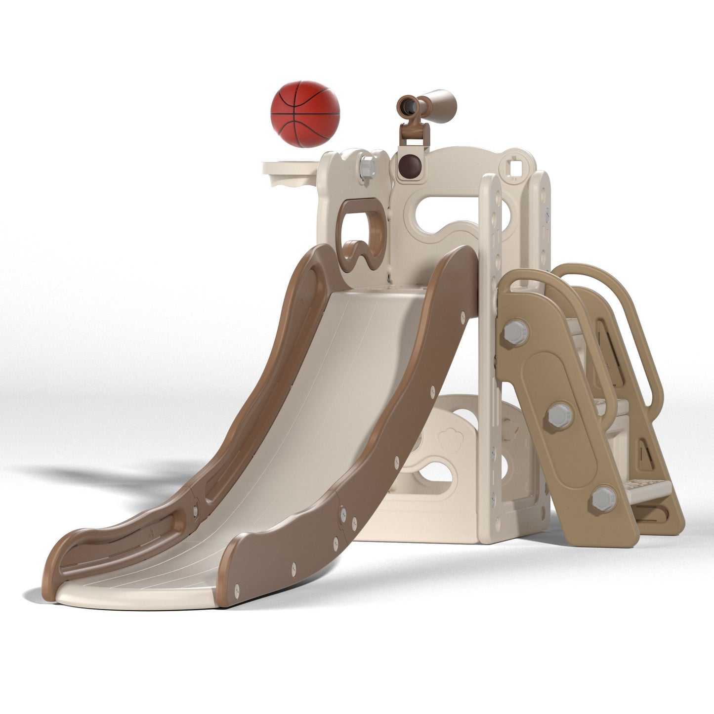 Kids 5-in-1 Slide and Climber Playset with Basketball Hoop and Telescope