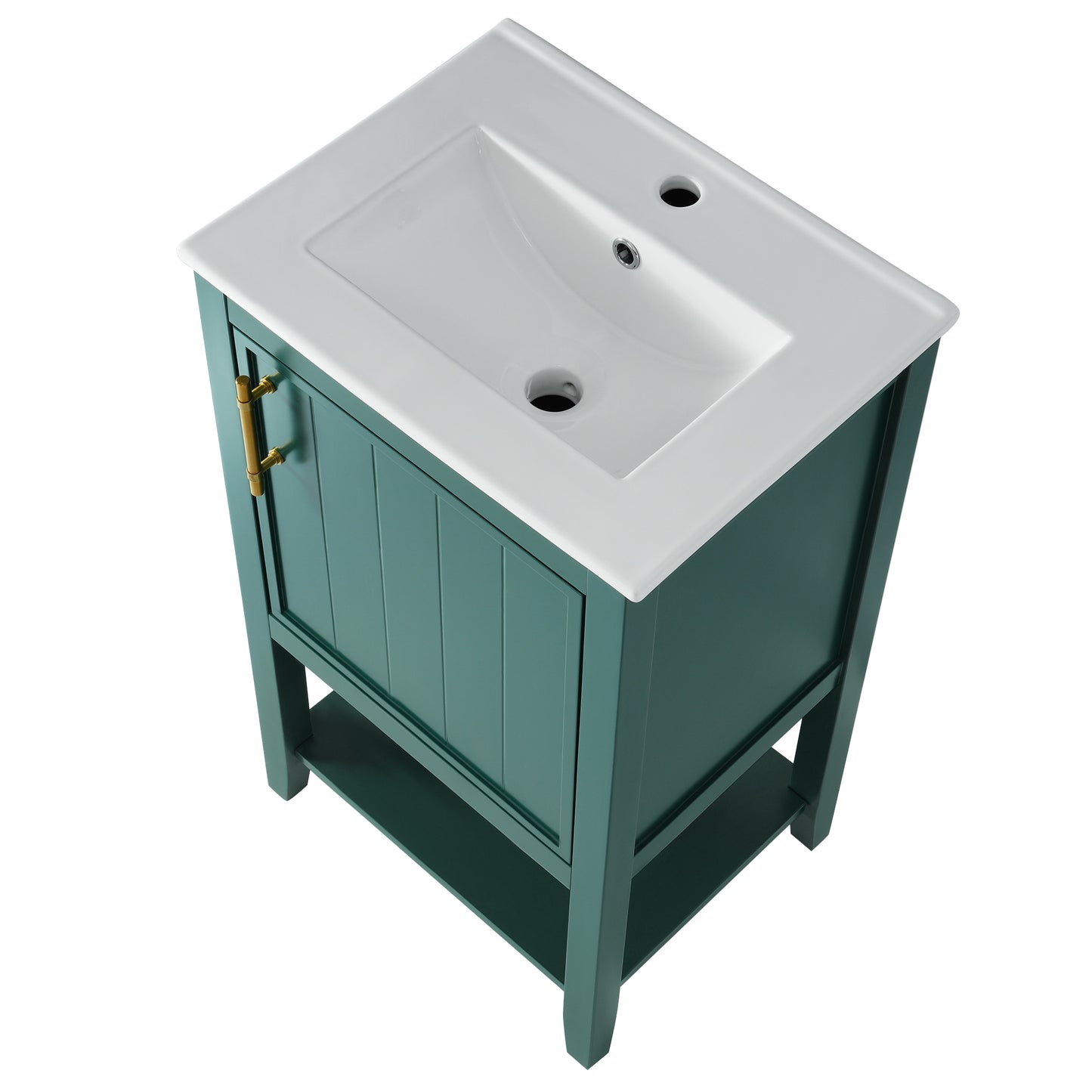 20" Bathroom Vanity with Sink, Bathroom Cabinet with Soft Closing Door, Storage Rack and Open Shelf, Green