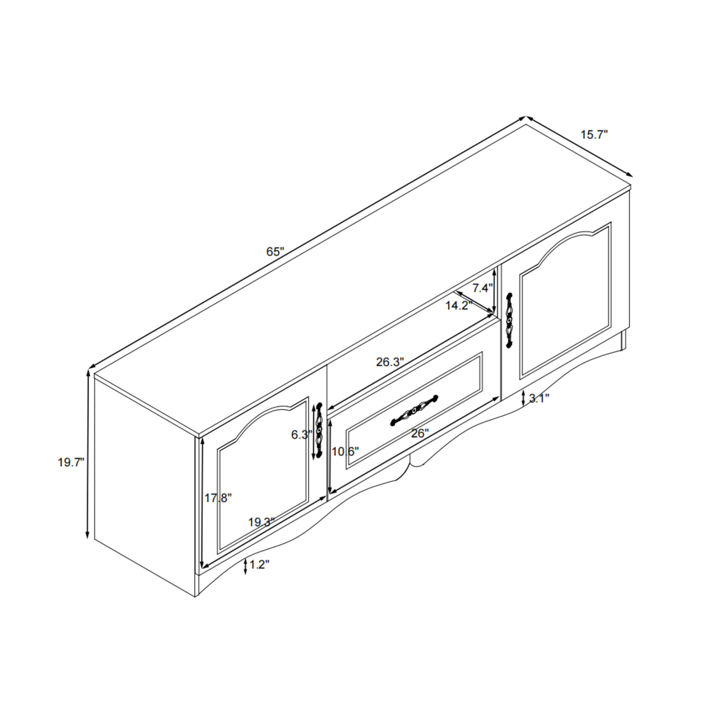 Elegant Black TV Stand with Storage for 60+ Inch TV, Modern Console Cabinet Furniture