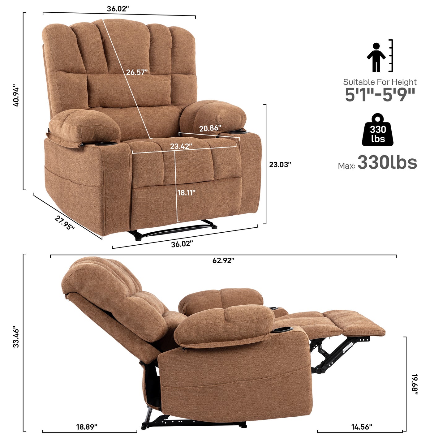 Heated Massage Recliner Chair with Extended Reclining