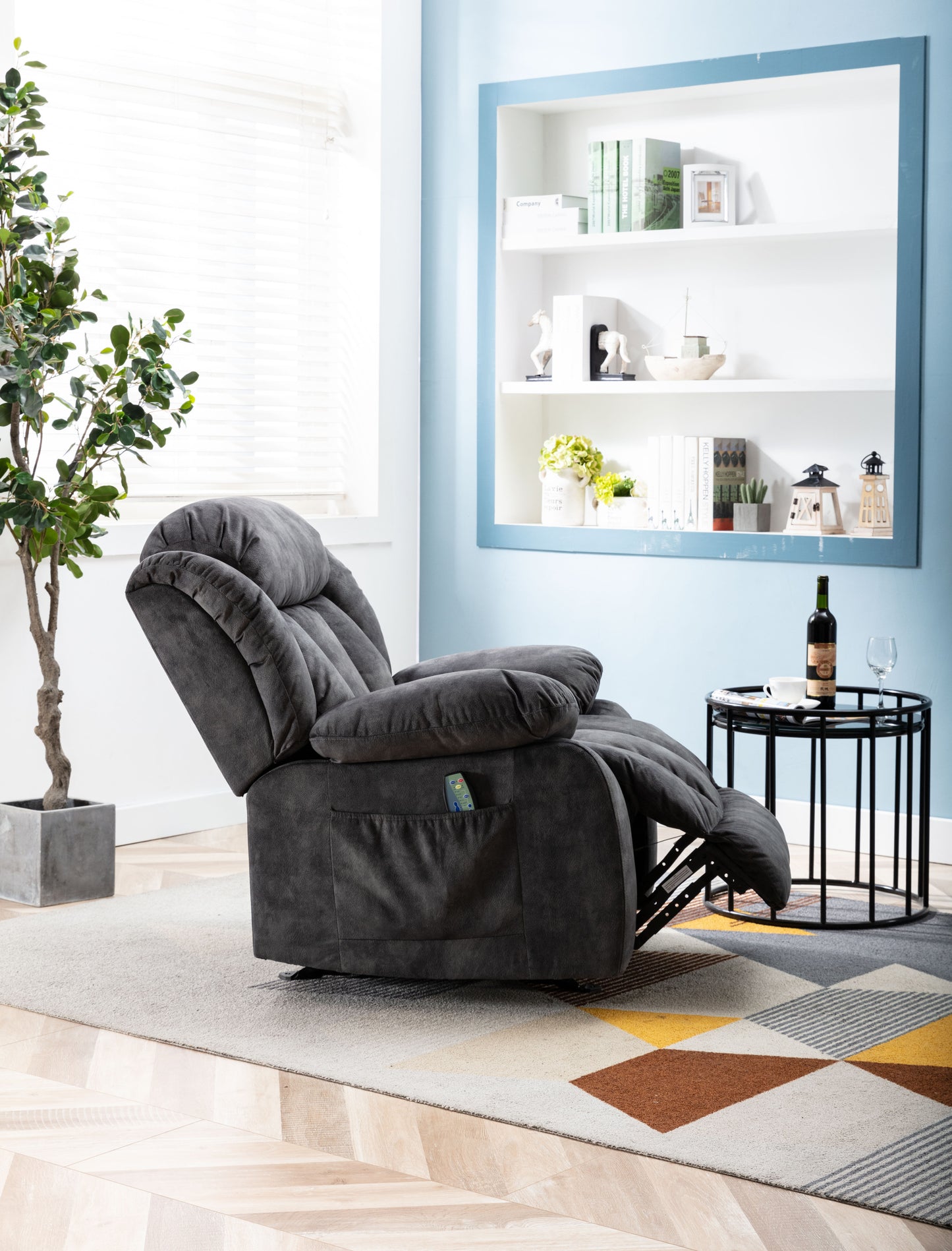 Cozy Grey Rocker Recliner with Heat and Vibration, Manual Massage Chair with Rocking Motion