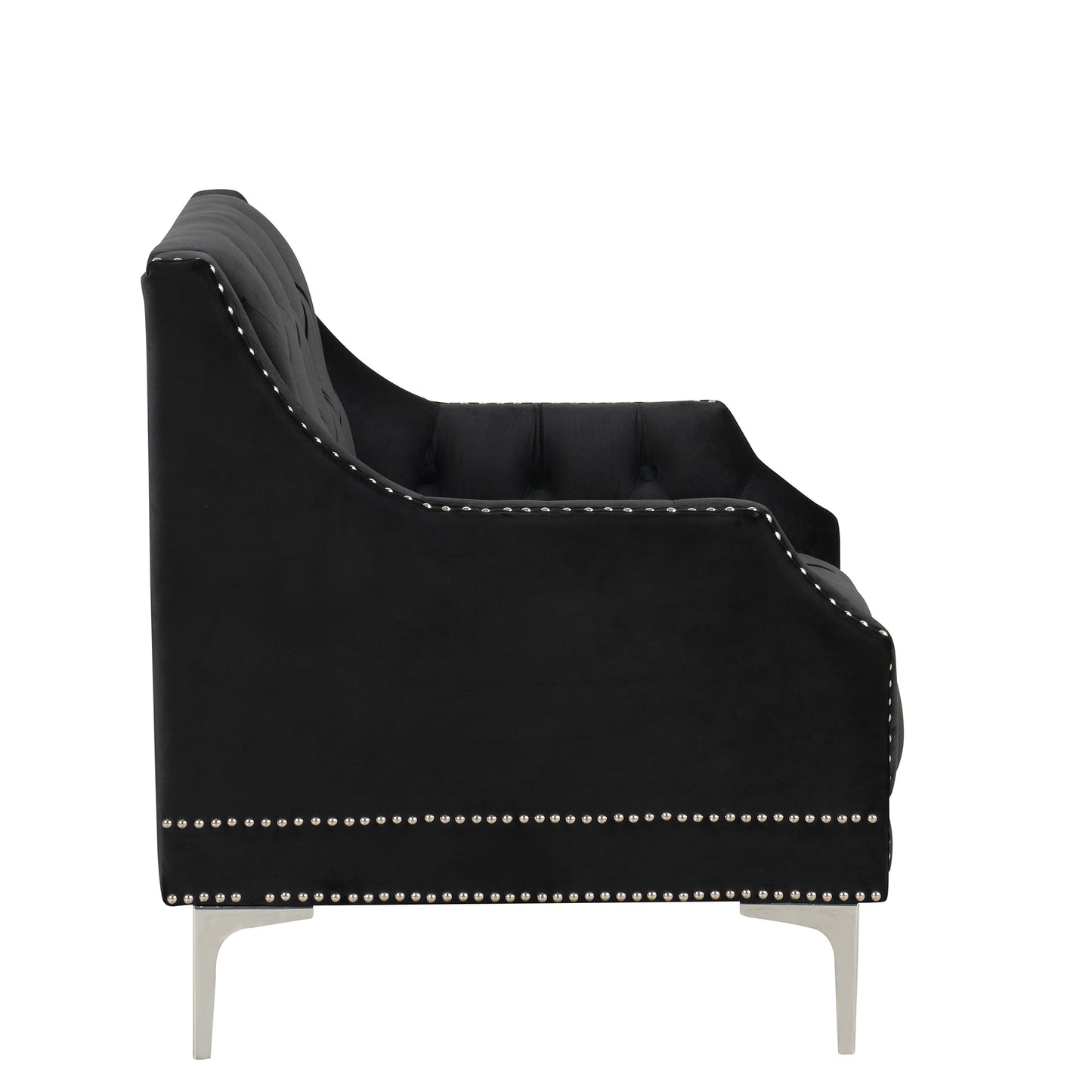 33.5 Plush Button Tufted Black Modern Sofa with Metal Legs