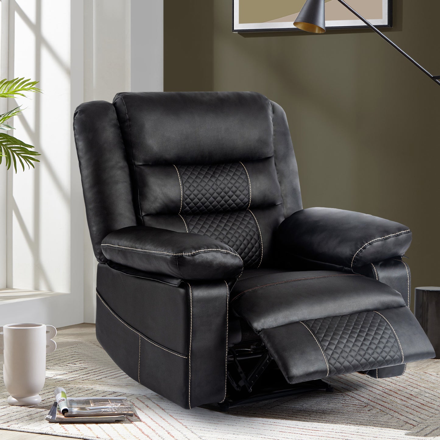 Breathable Leather Massage Recliner Chair with Extended Width and Full-Body Support and Multi-Reclining Mode