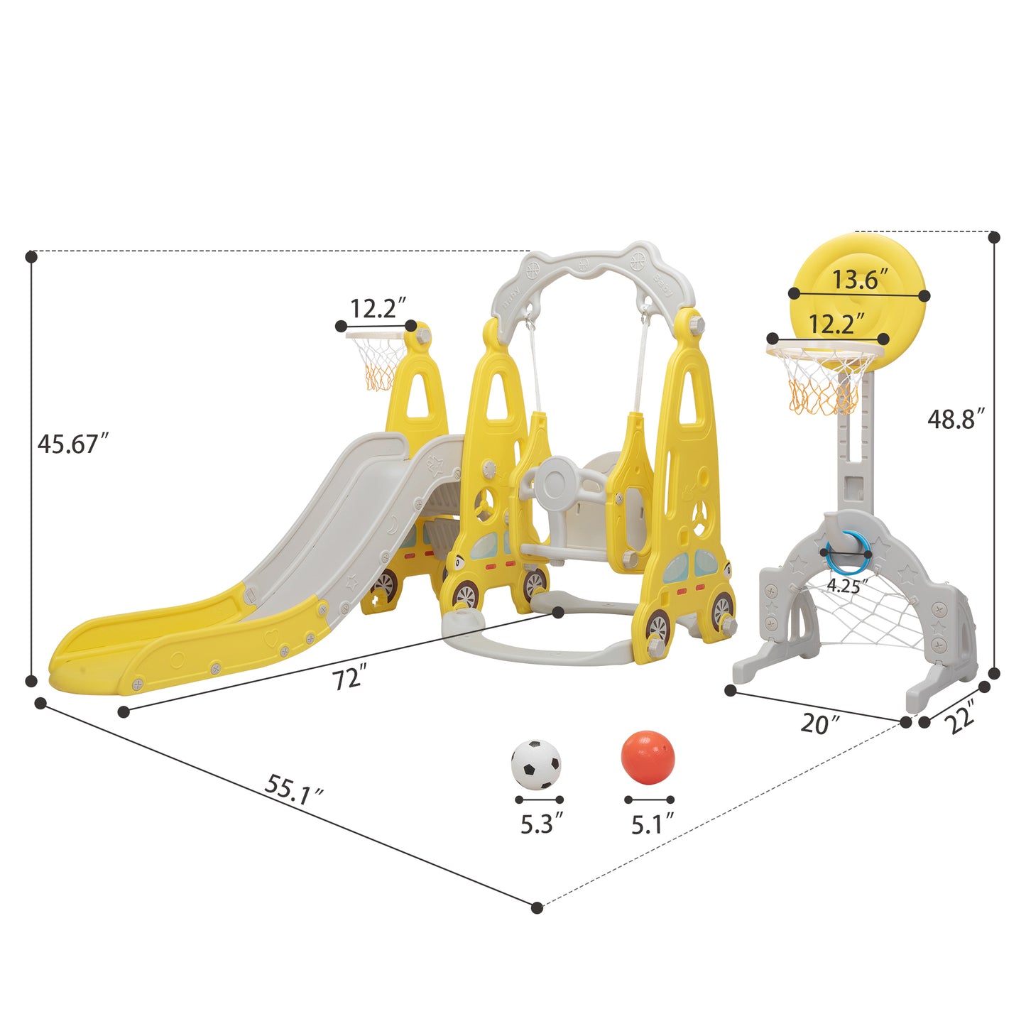 Versatile 5-in-1 Amusement Park Slide Car - Yellow and Gray