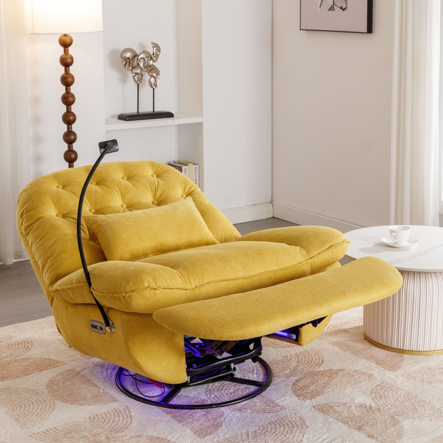 Yellow Power Recliner with Voice Control and Bluetooth Music Player