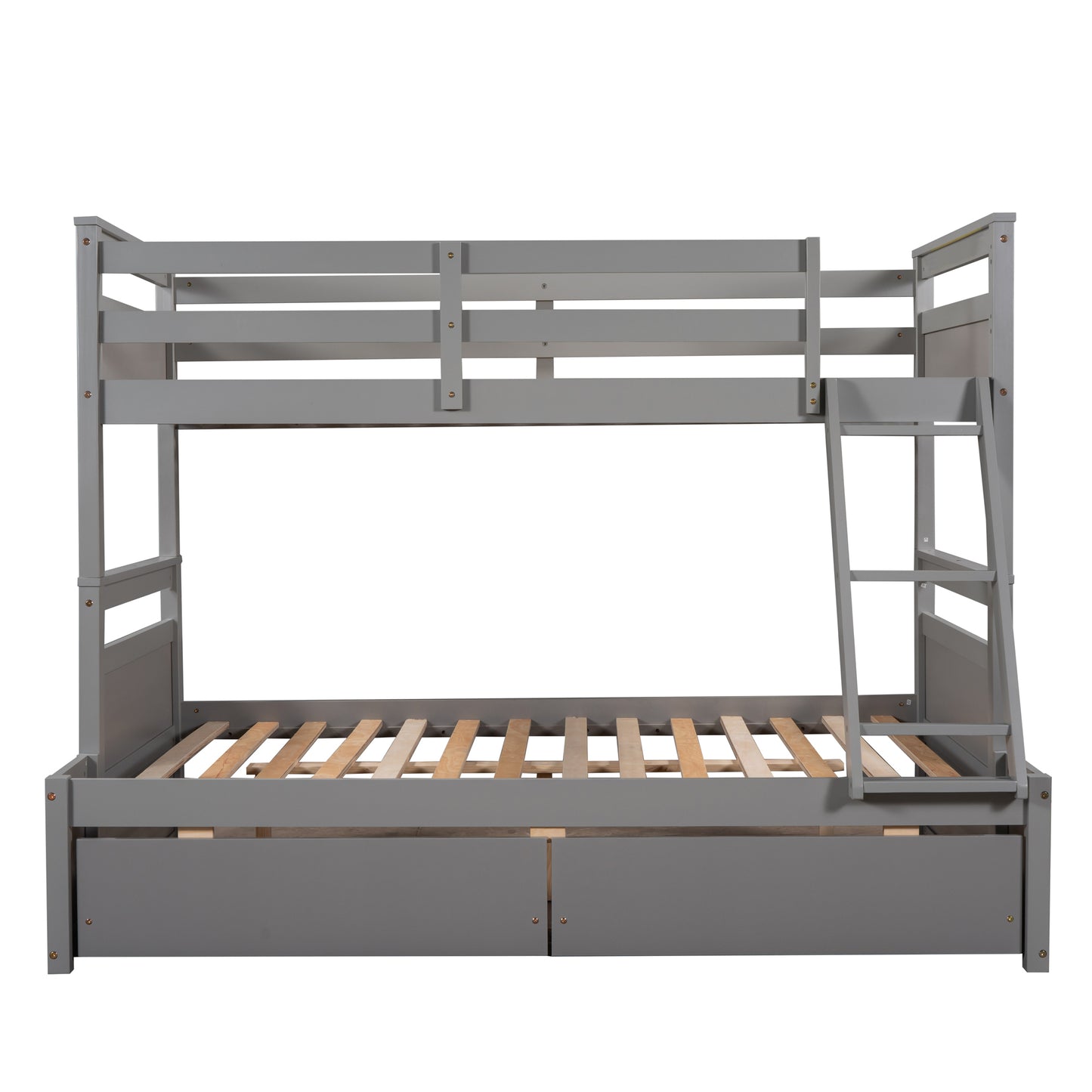 Gray Bunk Bed with Under-Bed Storage and Twin-Full Configuration