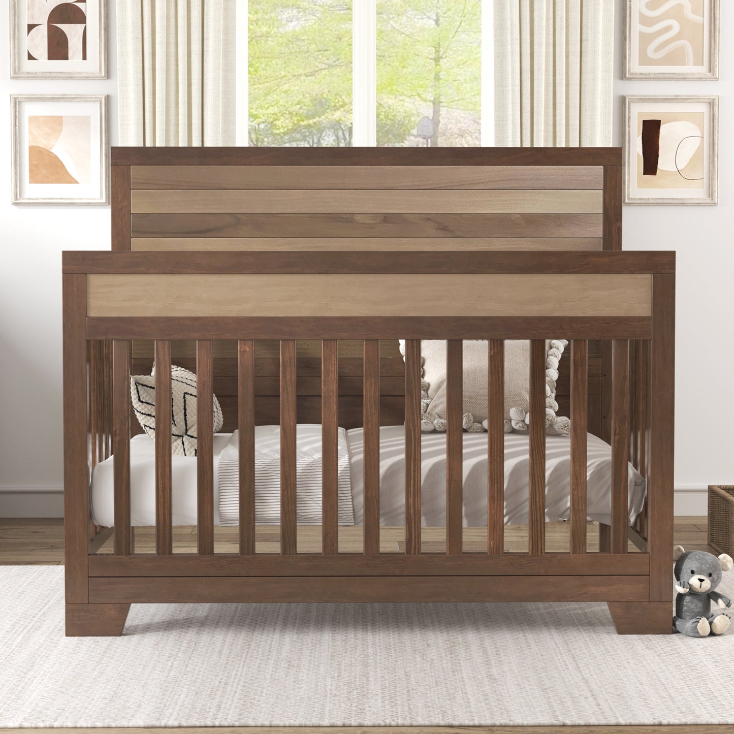 3 Pieces Nursery Sets Baby Crib and Changer Dreeser with Removable Changing Tray Bedroom Sets Brown