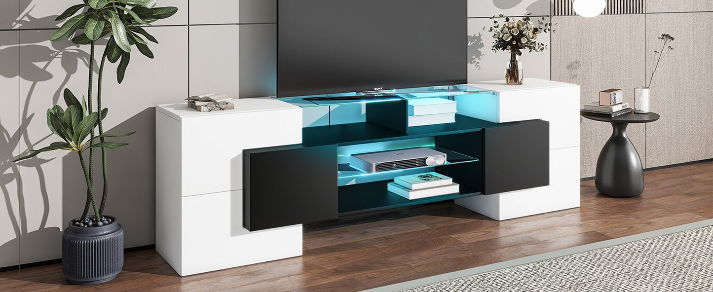 Innovative LED Glass TV Stand with High Gloss Finish and Versatile Storage Options