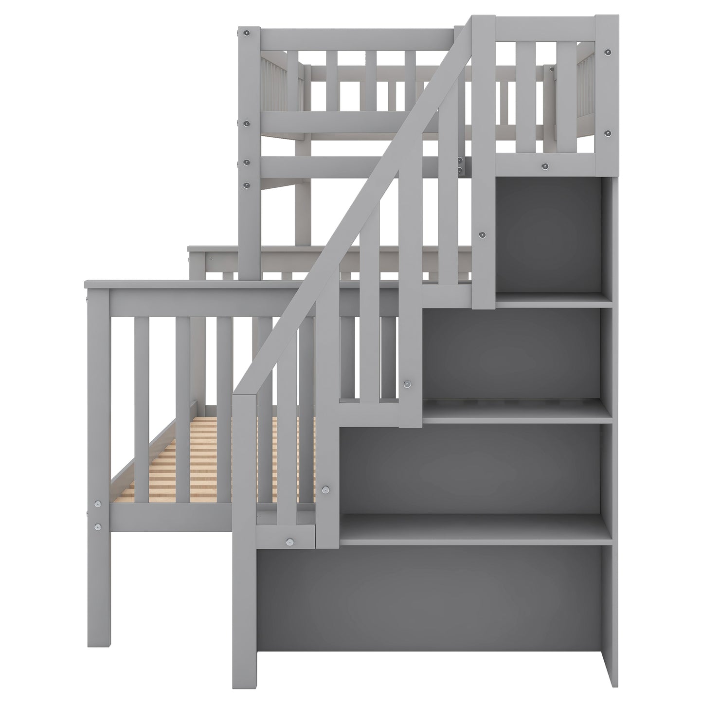 Gray Twin Over Full Storage Bunk Bed with Stairway