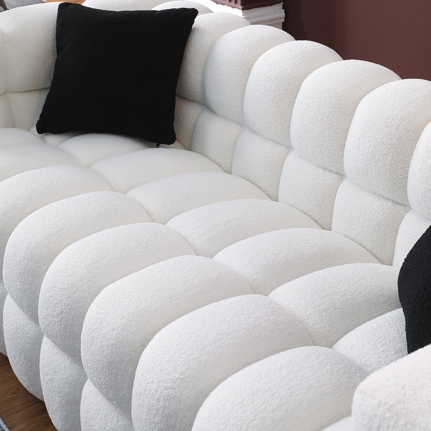 84.3 3-Seater White Boucle Marshmallow Sofa for Ultimate Comfort