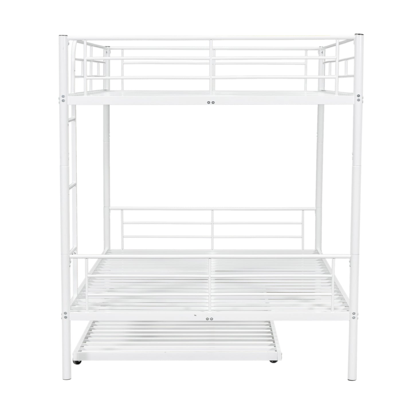 Contemporary White Full Metal Bunk Bed with Trundle