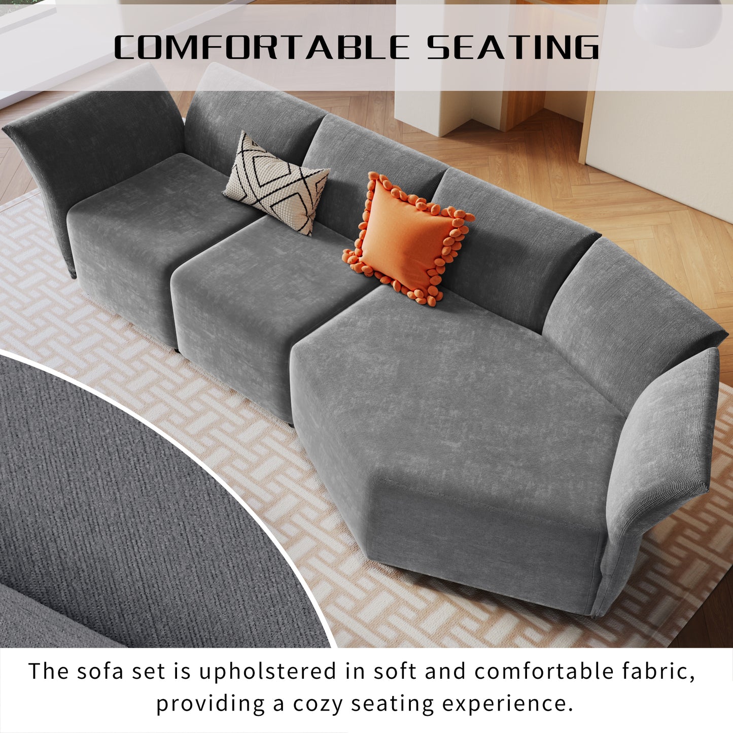 Stylish Sofa Set with Polyester Upholstery with Adjustable Back with Free Combination for Living Room