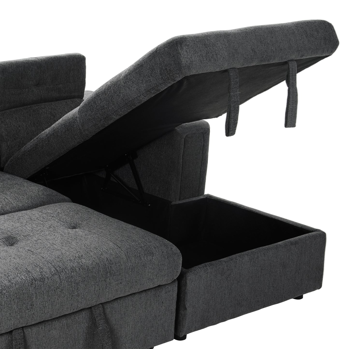 Versatile 96 L-Shape Sectional Sofa with Wireless Charging and Hidden Storage in Grey Linen