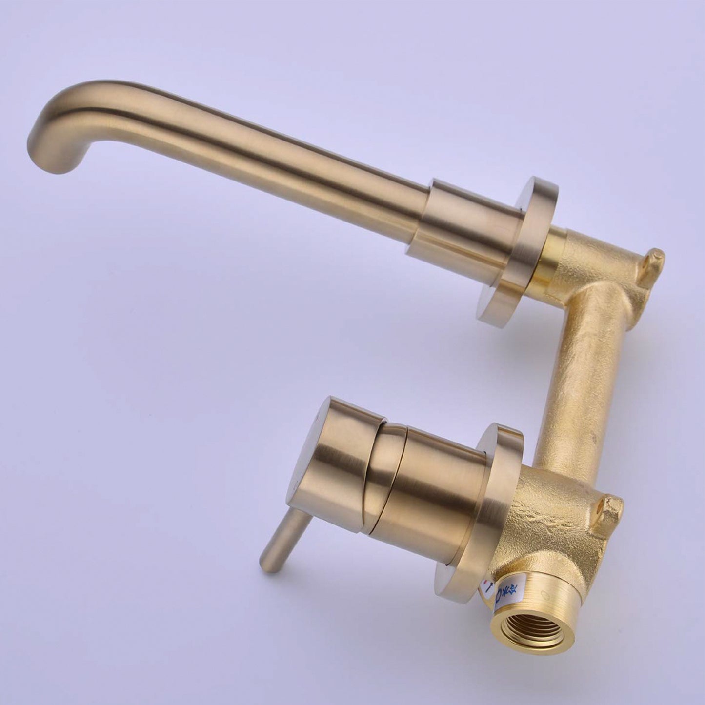 Contemporary Brushed Gold Wall Mount Bathroom Faucet with Rotating Spout