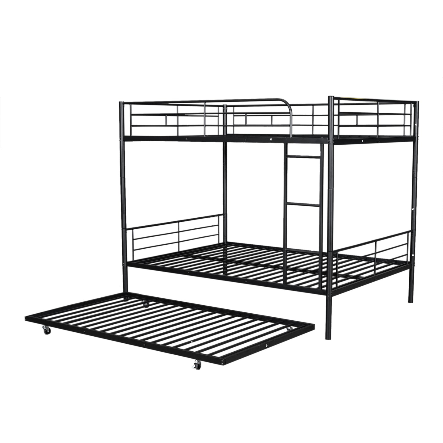 Stylish Contemporary Metal Bunk Bed with Trundle - Sleek Black Design