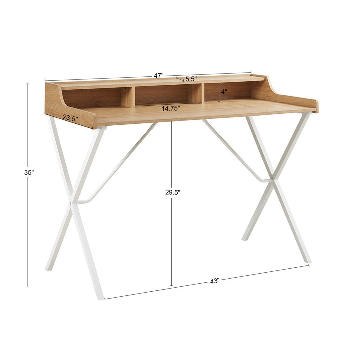 Modern White Writing Desk with Storage and Natural Finish