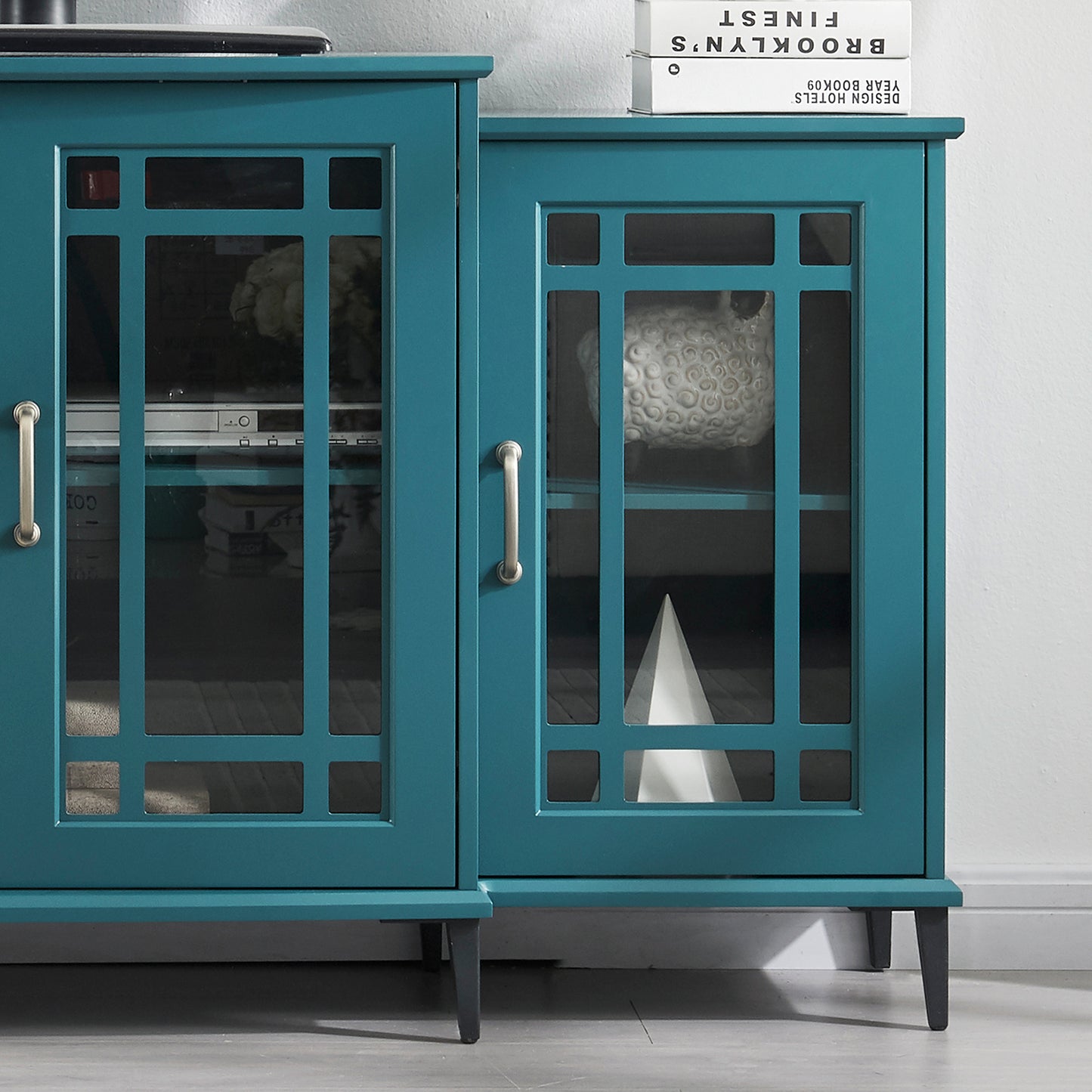 Teal Blue Geometric TV Stand and Buffet Cabinet