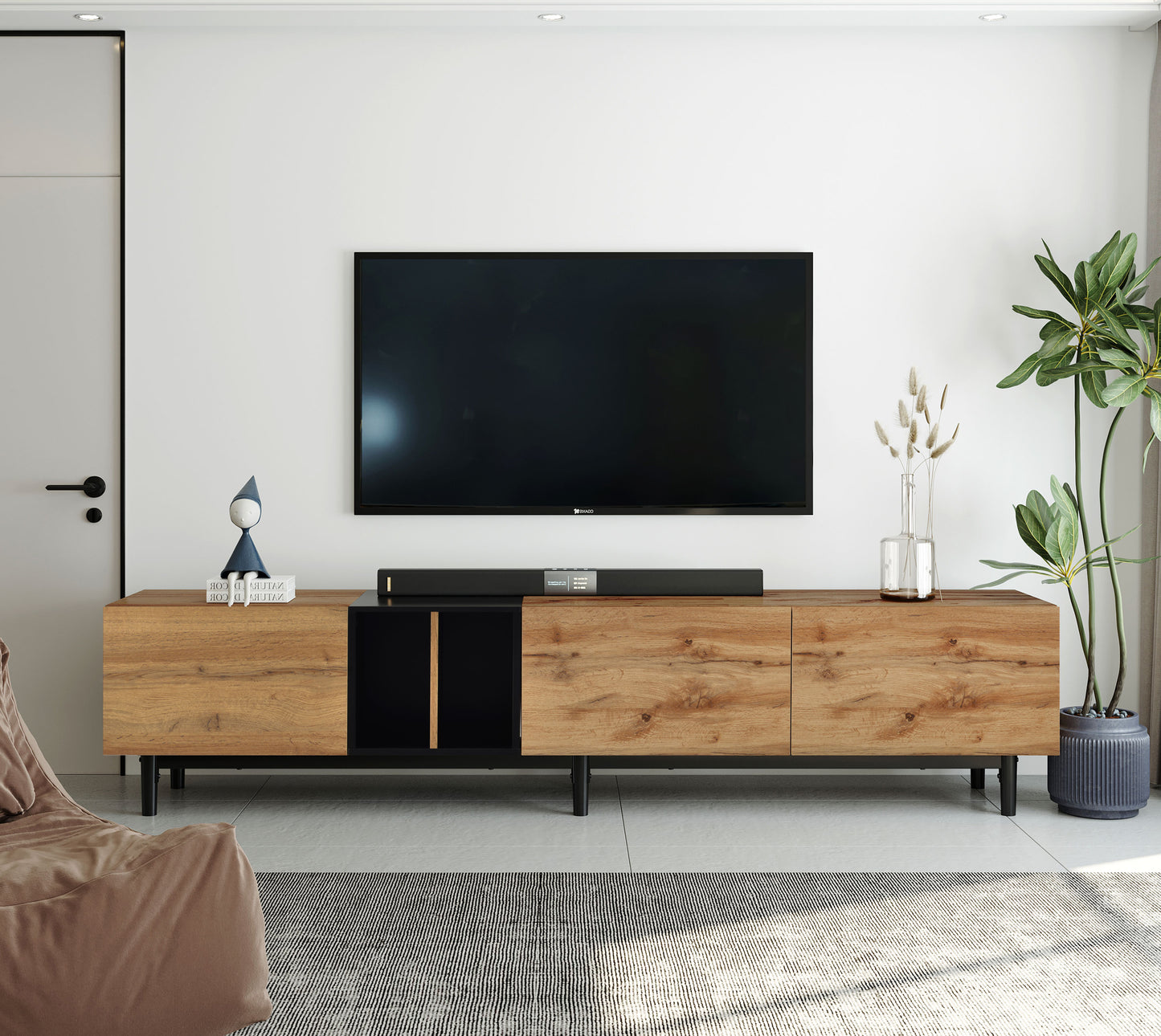 Stylish 80'' TV Stand with 3 Doors and Large Storage Cabinet for Modern Living Room