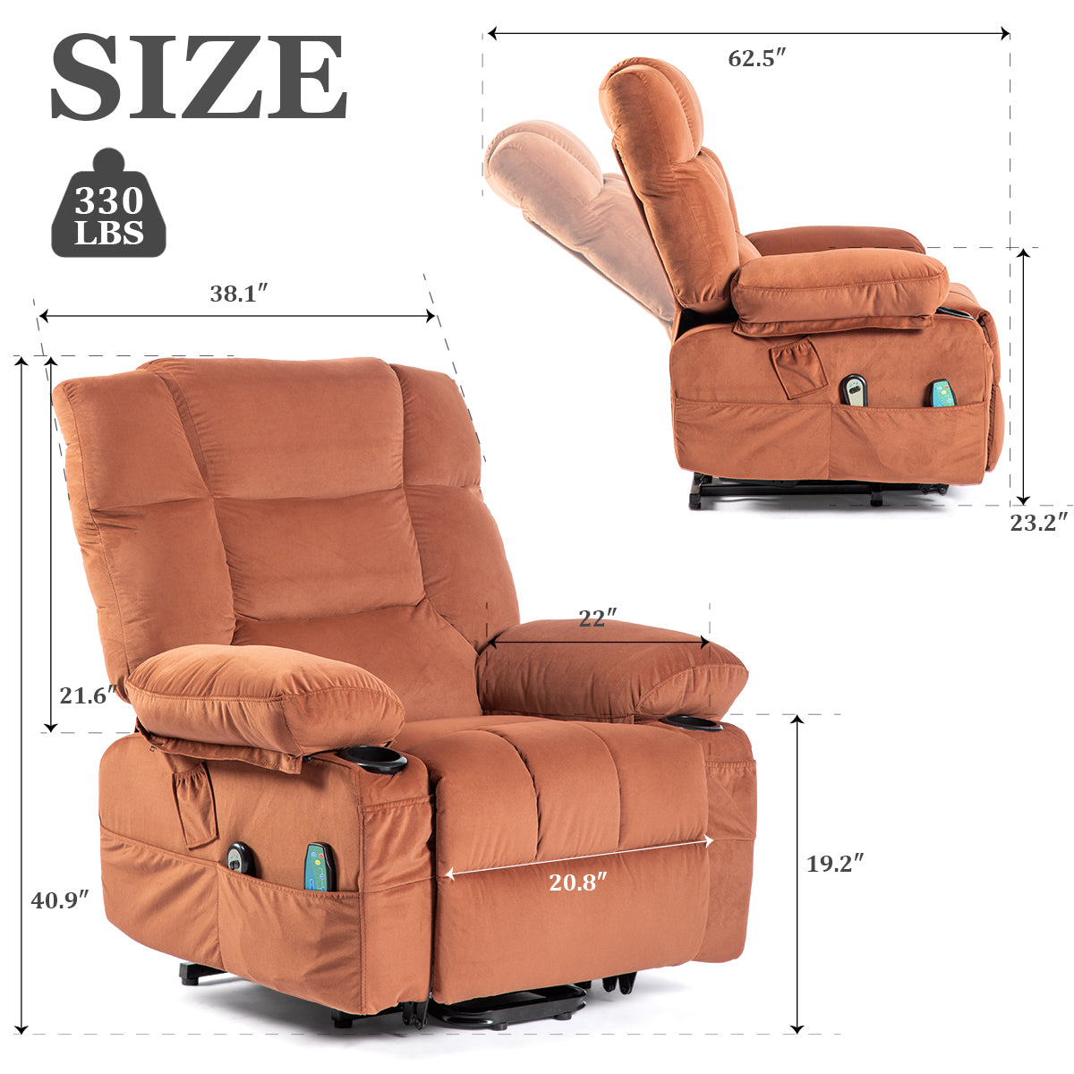 Comfort Plus Elderly Power Lift Recliner Chair with Heat and Massage