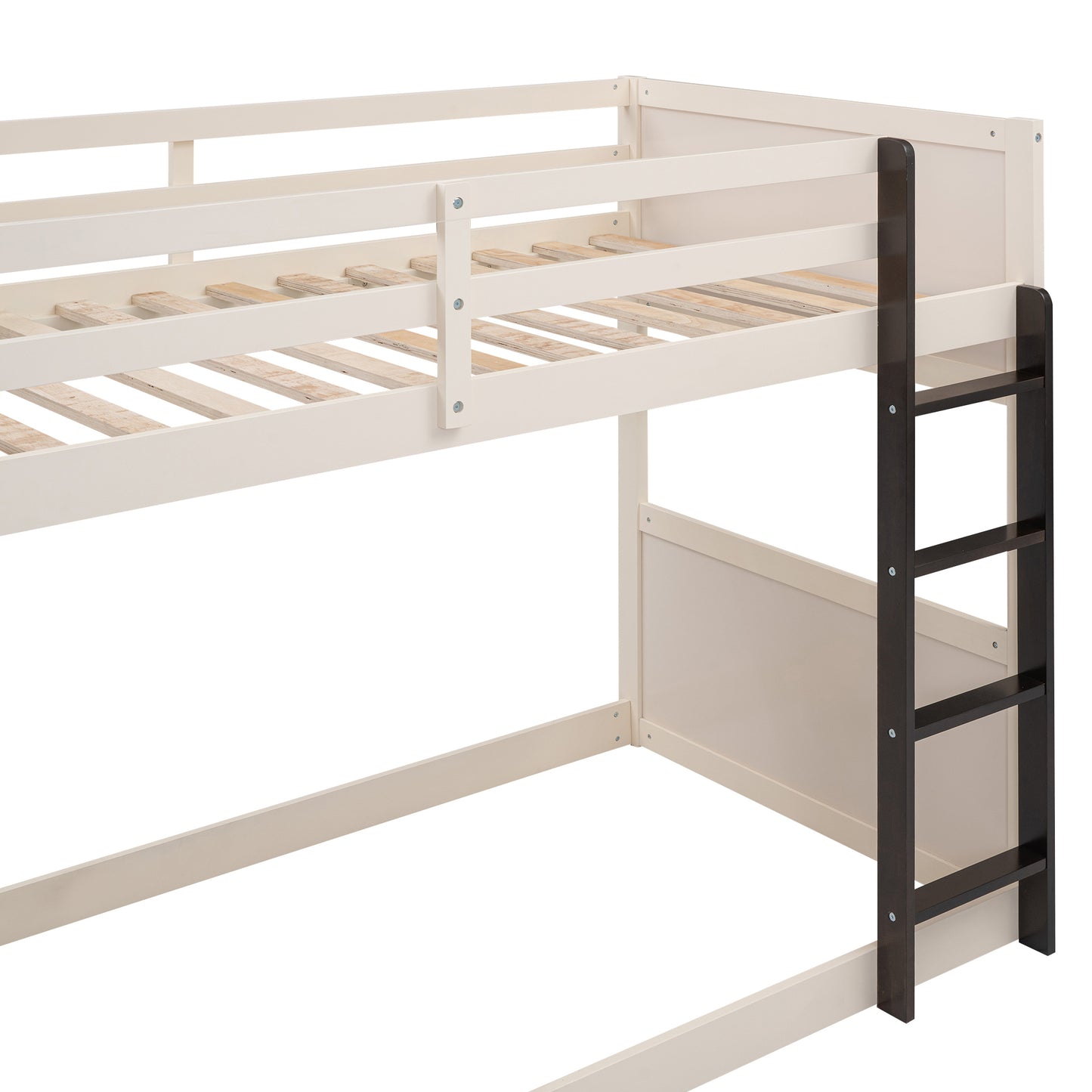 Boat-Themed Bunk Bed with Storage Shelves, Cream+Espresso