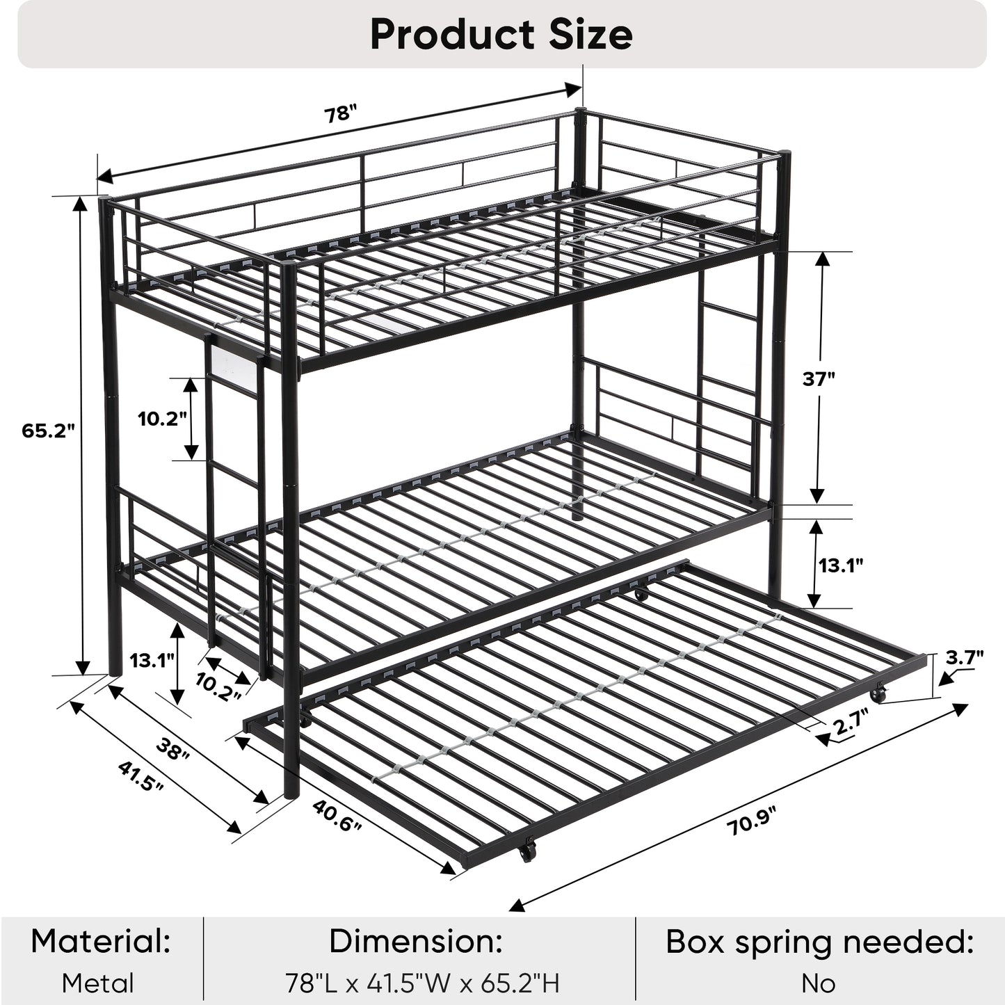 Versatile Twin Bunk Bed with Trundle and Guard Rail