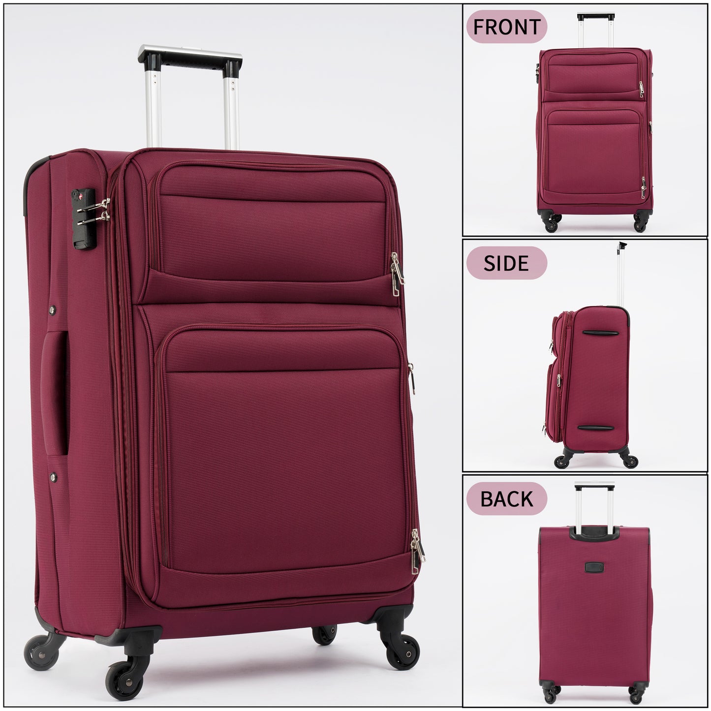 Softside Luggage Expandable 3 Piece Set Suitcase Upright Spinner Softshell Lightweight Luggage Travel Set