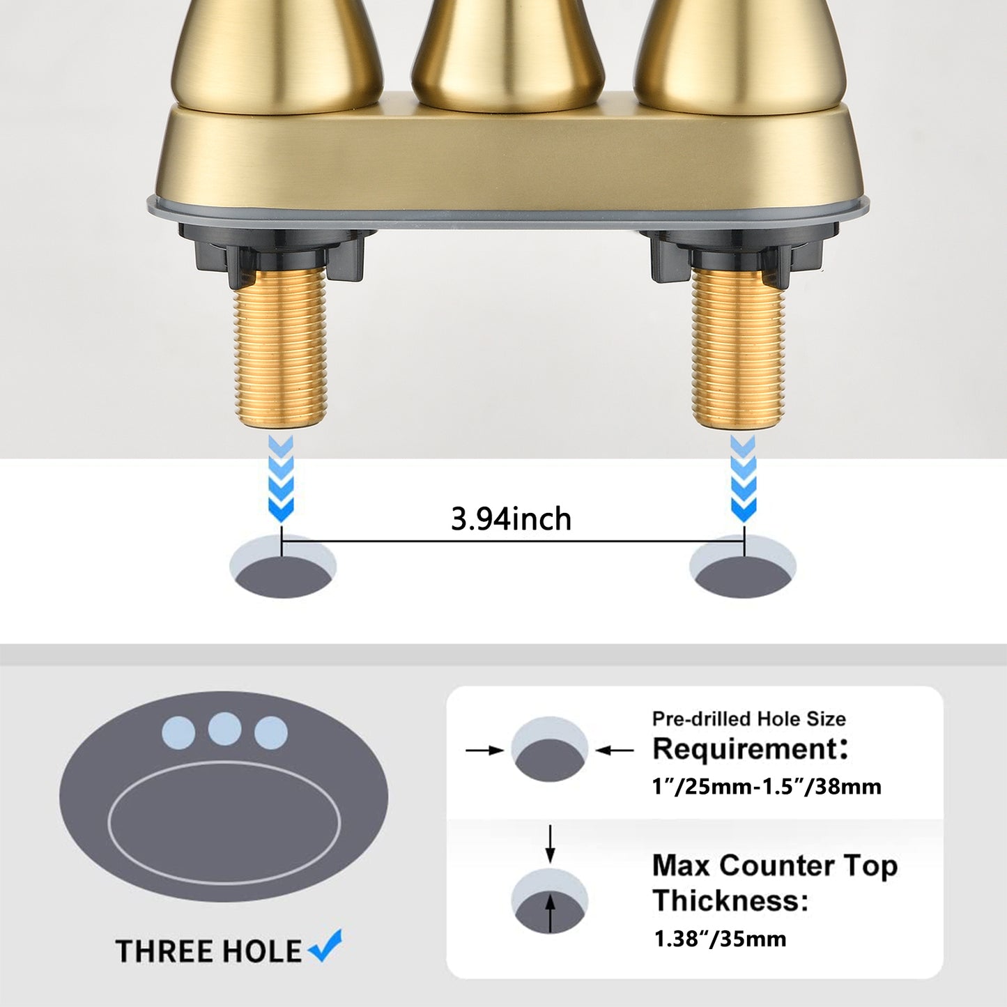 Brushed Golden Bathroom Sink Faucet with 2-Handle and Pop-up Drain