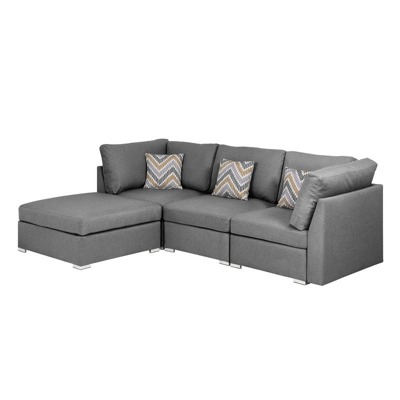 Amira Gray Fabric Sofa Set with Ottoman and Accent Pillows