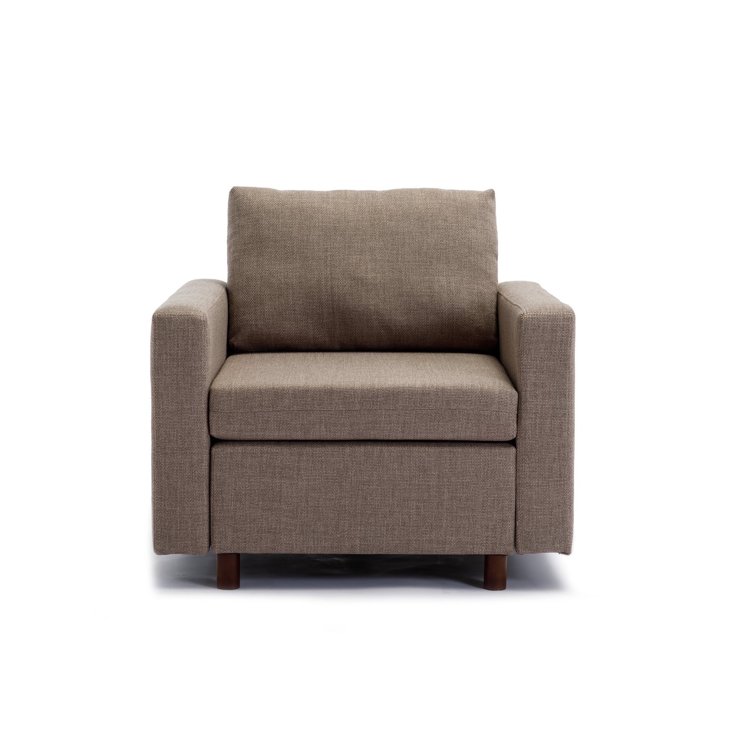 Single Seat Module Sofa Sectional Couch,Cushion Covers Non-removable and Non-Washable,Linen fabric and comfy cushion wood legs,Brown