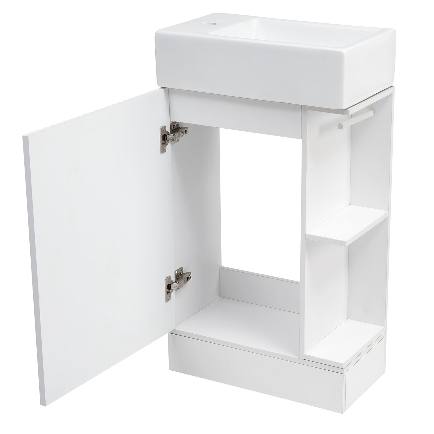 18.6" Bathroom Vanity with Sink, Bathroom Vanity Cabinet with Two-tier Shelf, Left or Right Orientation, White