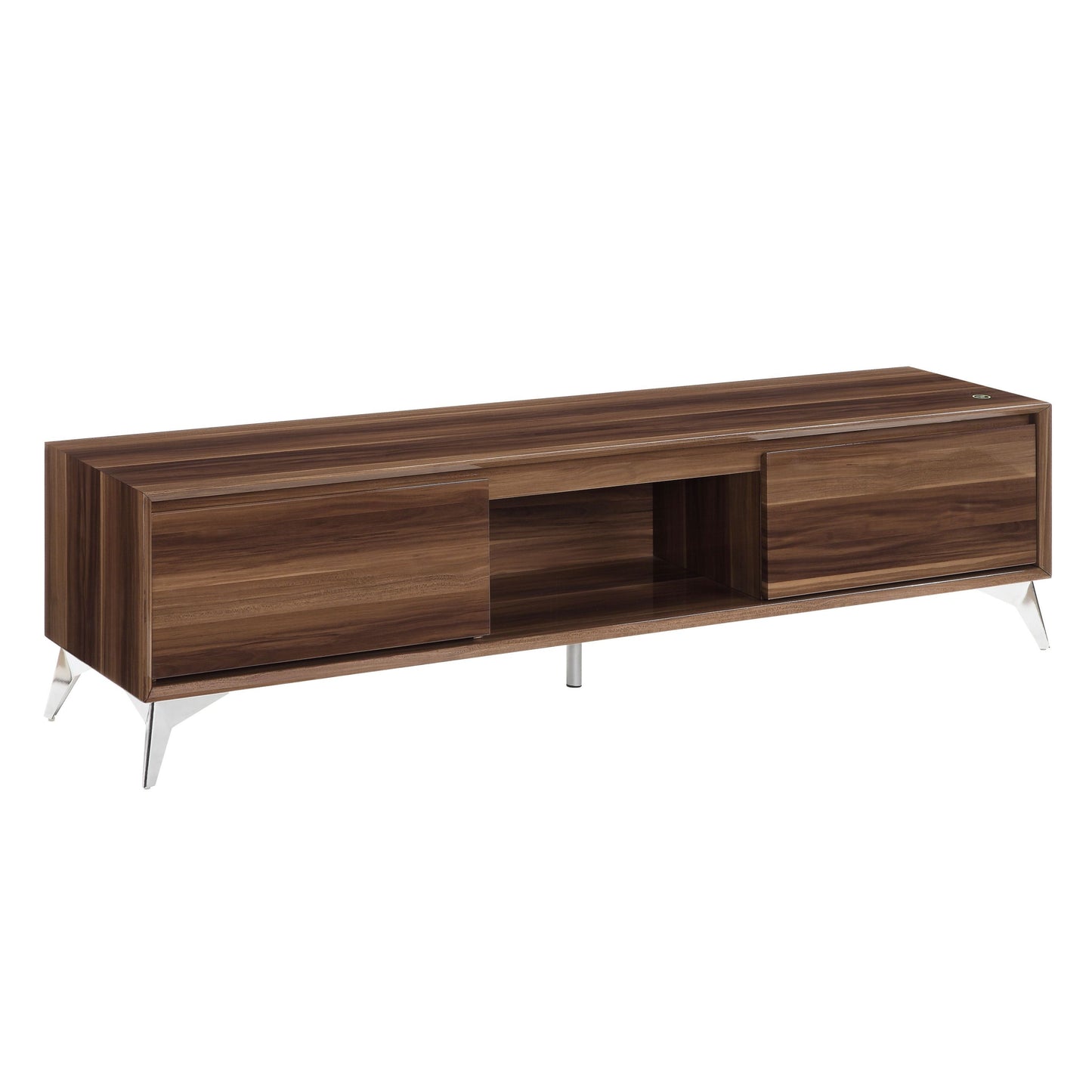 Sleek LED TV Stand with Walnut & Chrome Finish