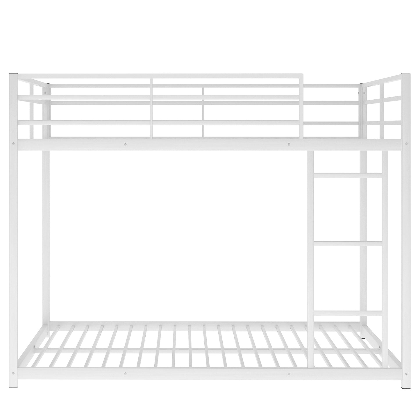 White Metal Full over Full Bunk Bed with Low Design and Ladder