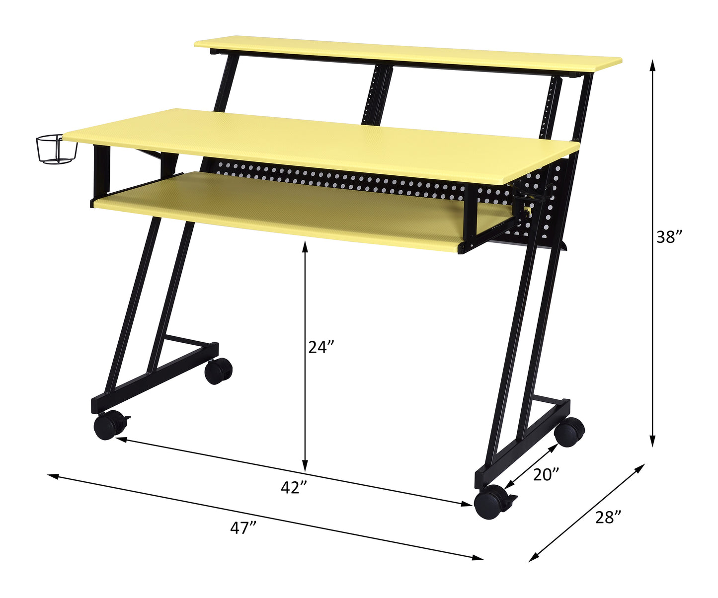 Yellow & Black Suitor Music Studio Desk with Keyboard Tray and Shelf