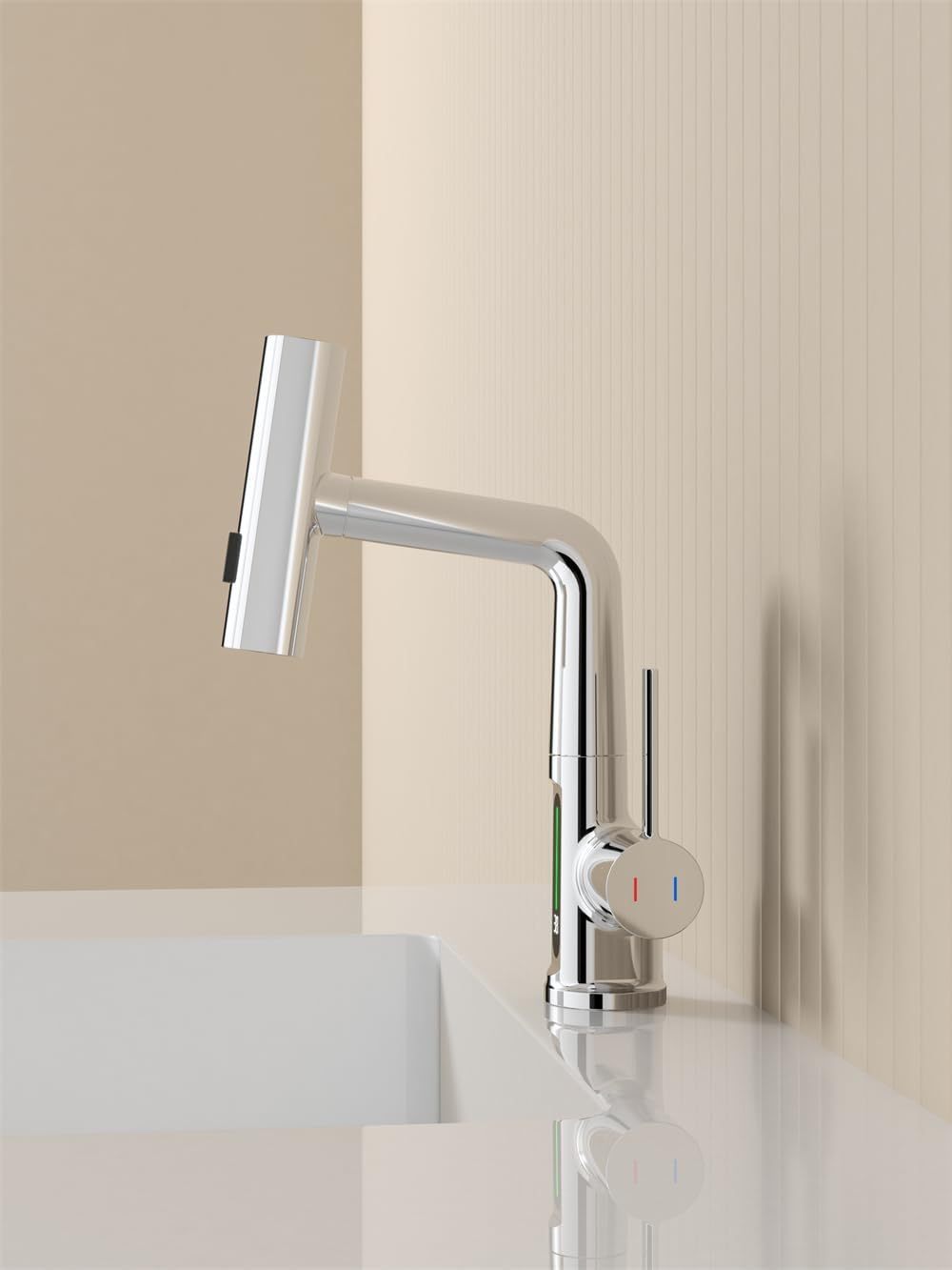 LED Temperature Display Basin Faucet with Pull-Out Lift and Waterfall Spout