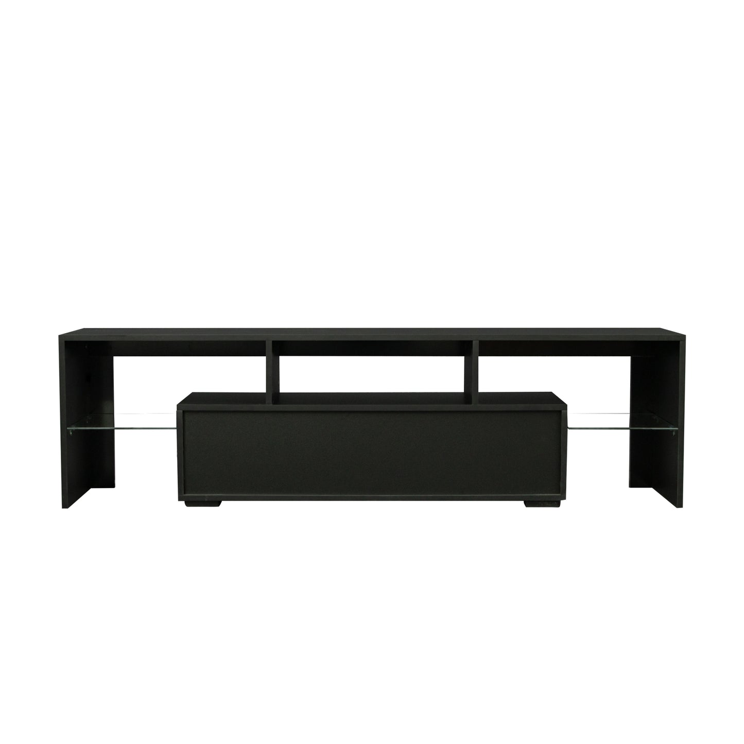 Modern Black TV Stand Cabinet with RGB LED Lights and Storage