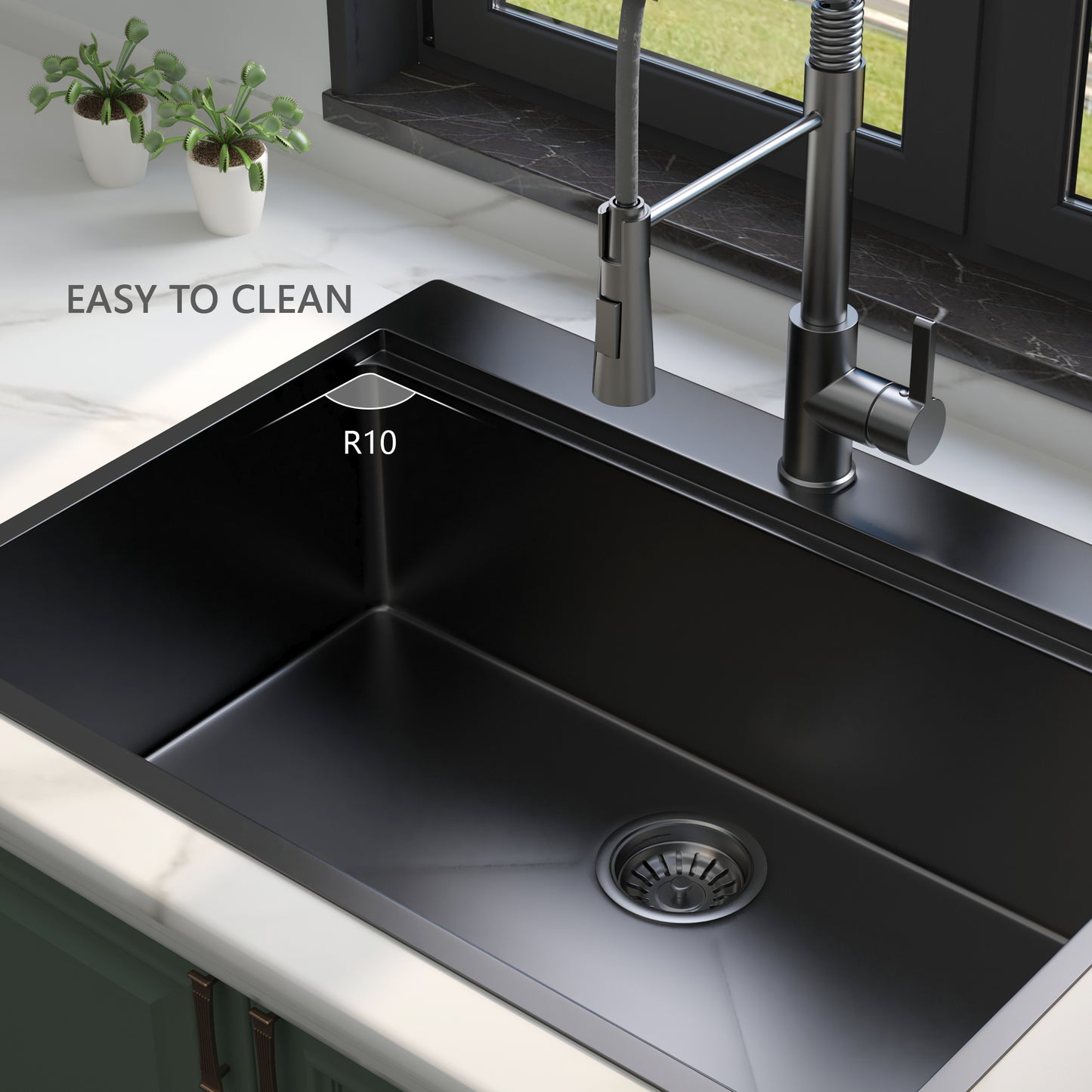 30 Gunmetal Black Workstation Stainless Steel Kitchen Sink With Black Spring Neck Faucet