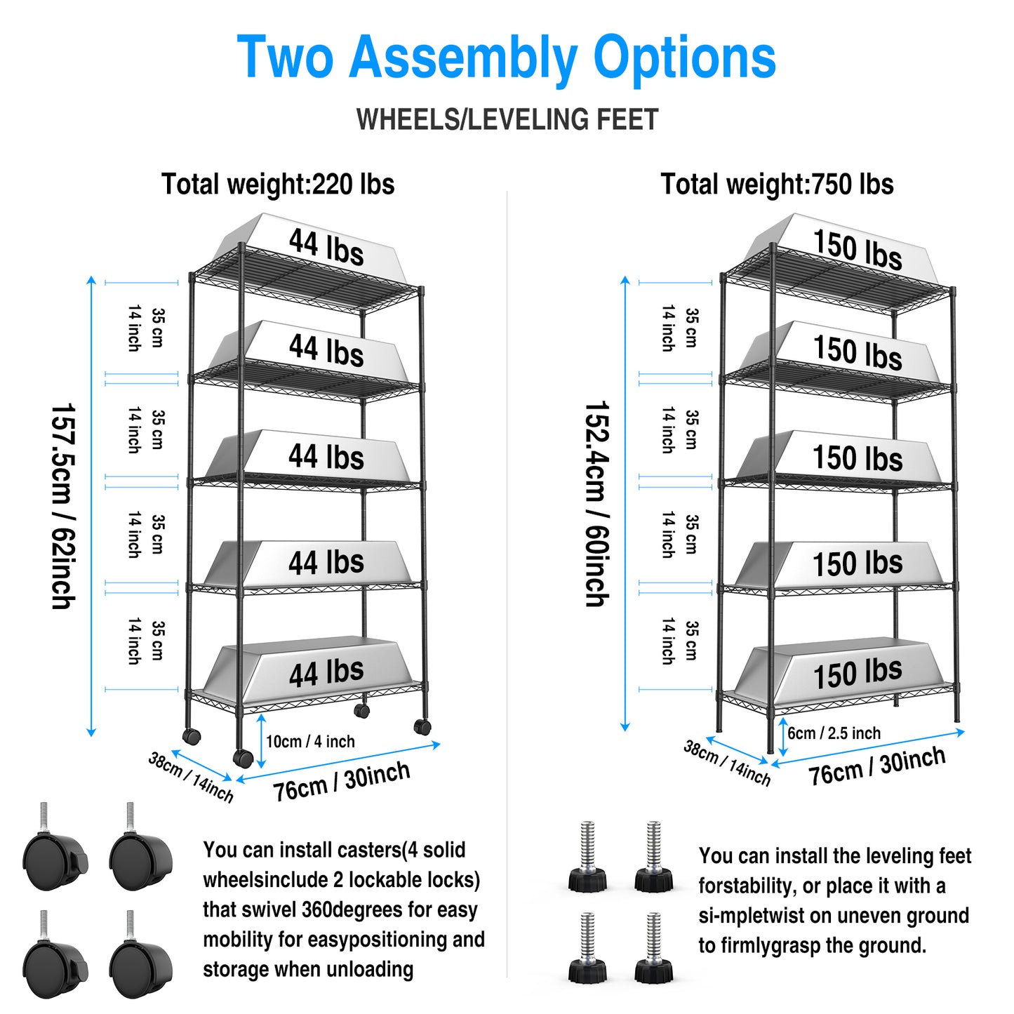 2 Pack 5 Tier Shelf Wire Shelving Unit, NSF Heavy Duty Wire Shelf Metal Large Storage Shelves Height Adjustable Utility for Garage Kitchen Office Commercial Shelving Steel Layer Shelf - Black