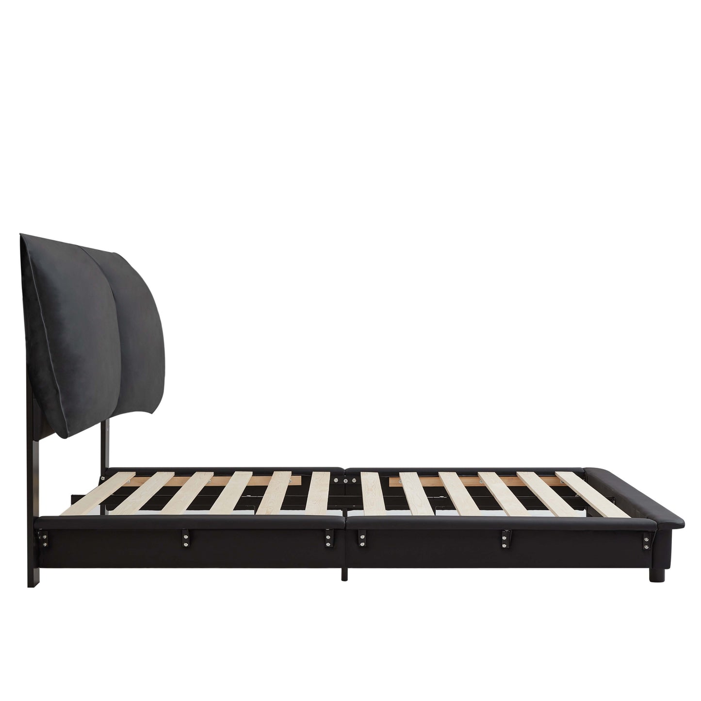 Queen Size Upholstered Platform Bed with Sensor Light and Ergonomic Design Backrests, Black