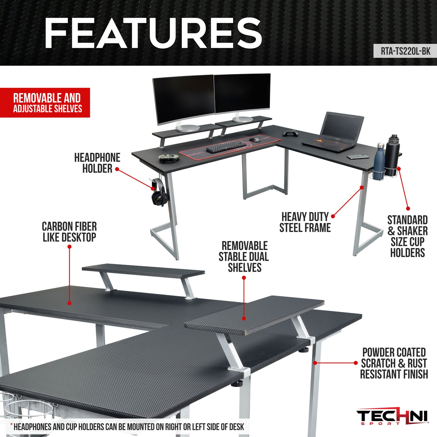 Elevate Gaming Space with Black Warrior L-Shaped Desk - Enhanced Gaming Setup