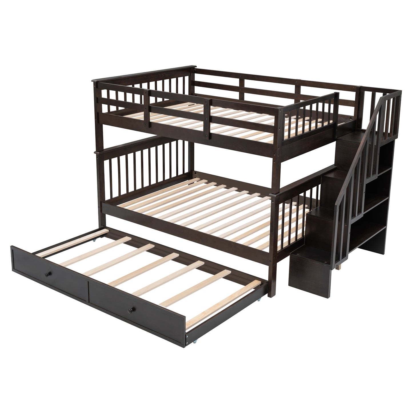 Staircase Full Bunk Bed with Twin Trundle and Storage - Espresso