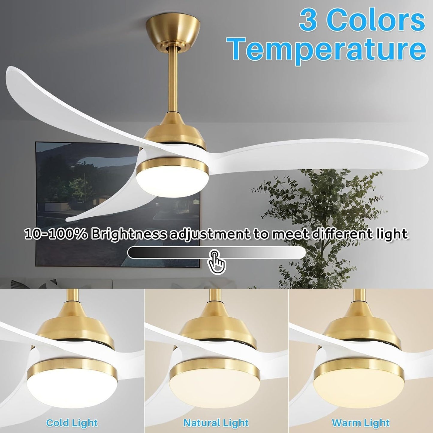 52-Inch Wooden Ceiling Fan with LED Light and Remote Control for Quiet Comfort