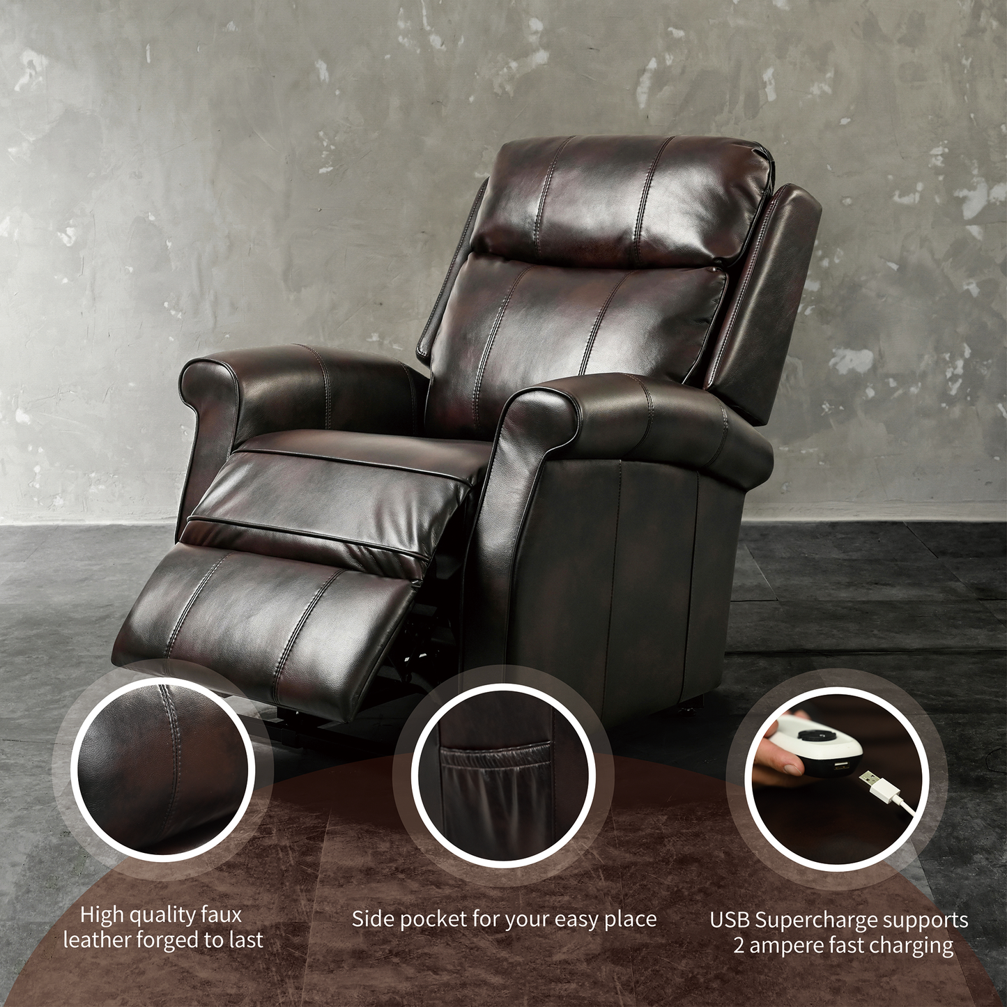 Brown Electric Power Lift Chair Recliner with Zero Gravity Position for Seniors