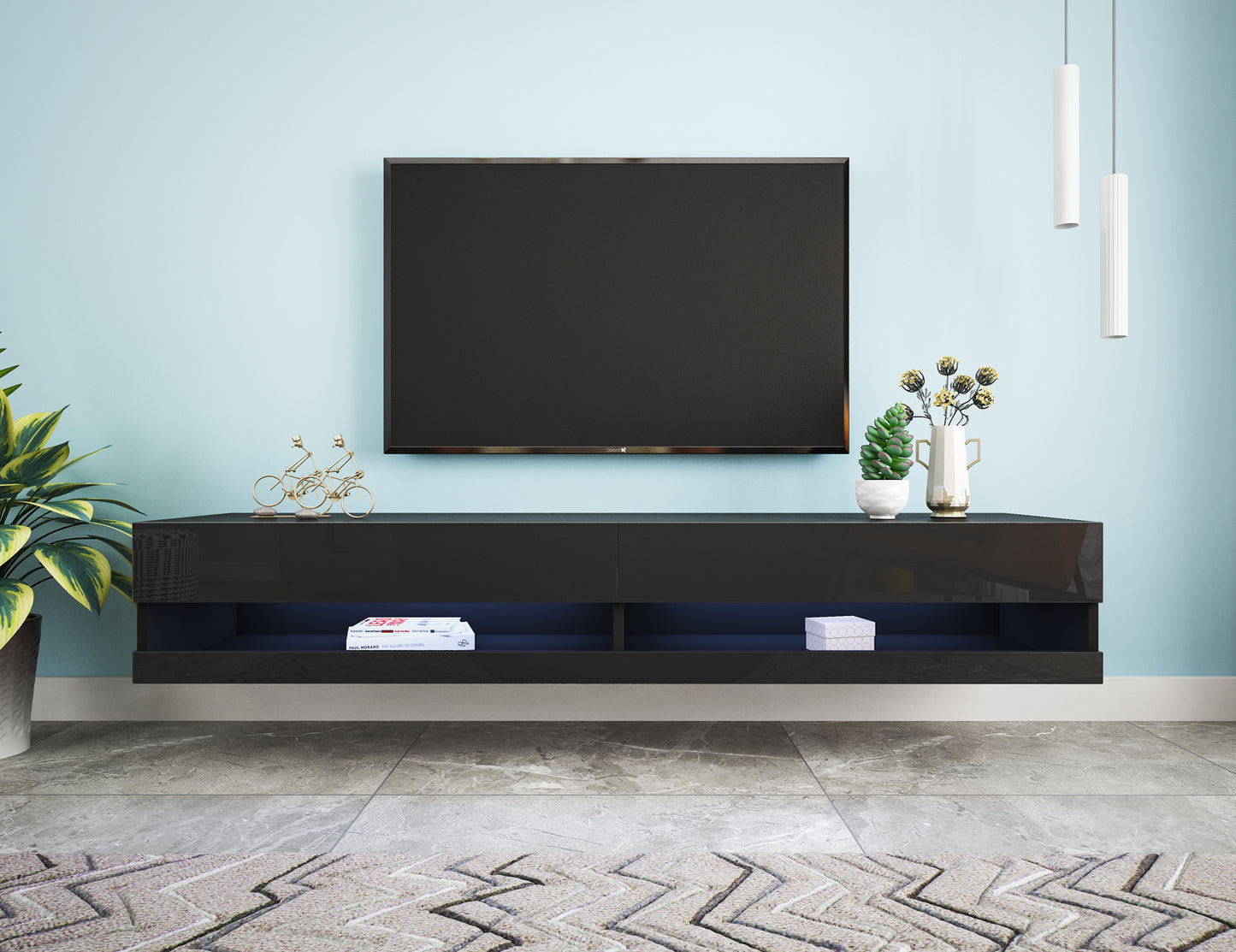 Sleek 80 TV Stand with LED Ambient Lighting - Black