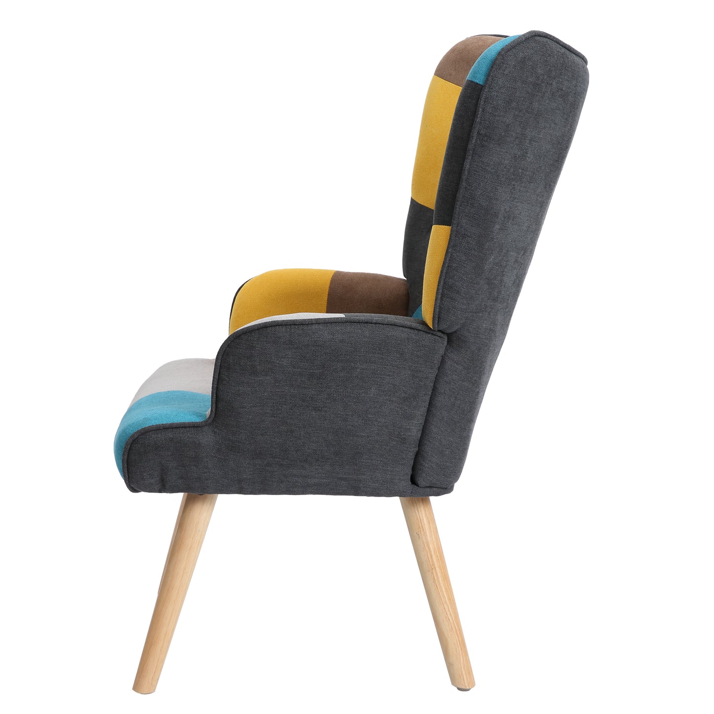 Accent Chair with Ottoman, Living Room Chair and Ottoman Set, Comfy Side Armchair for Bedroom, Creative Splicing Cloth Surface