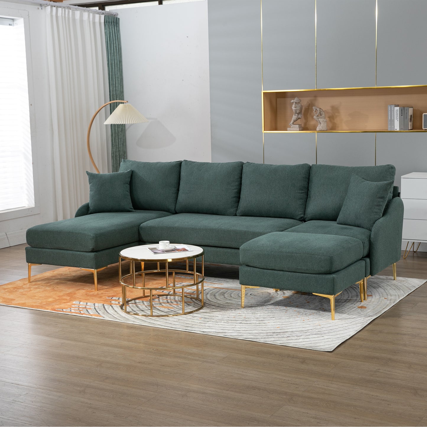 110'' Wide Customizable Reversible Sectional Sofa with Chaise Lounge in Green Polyester Blend